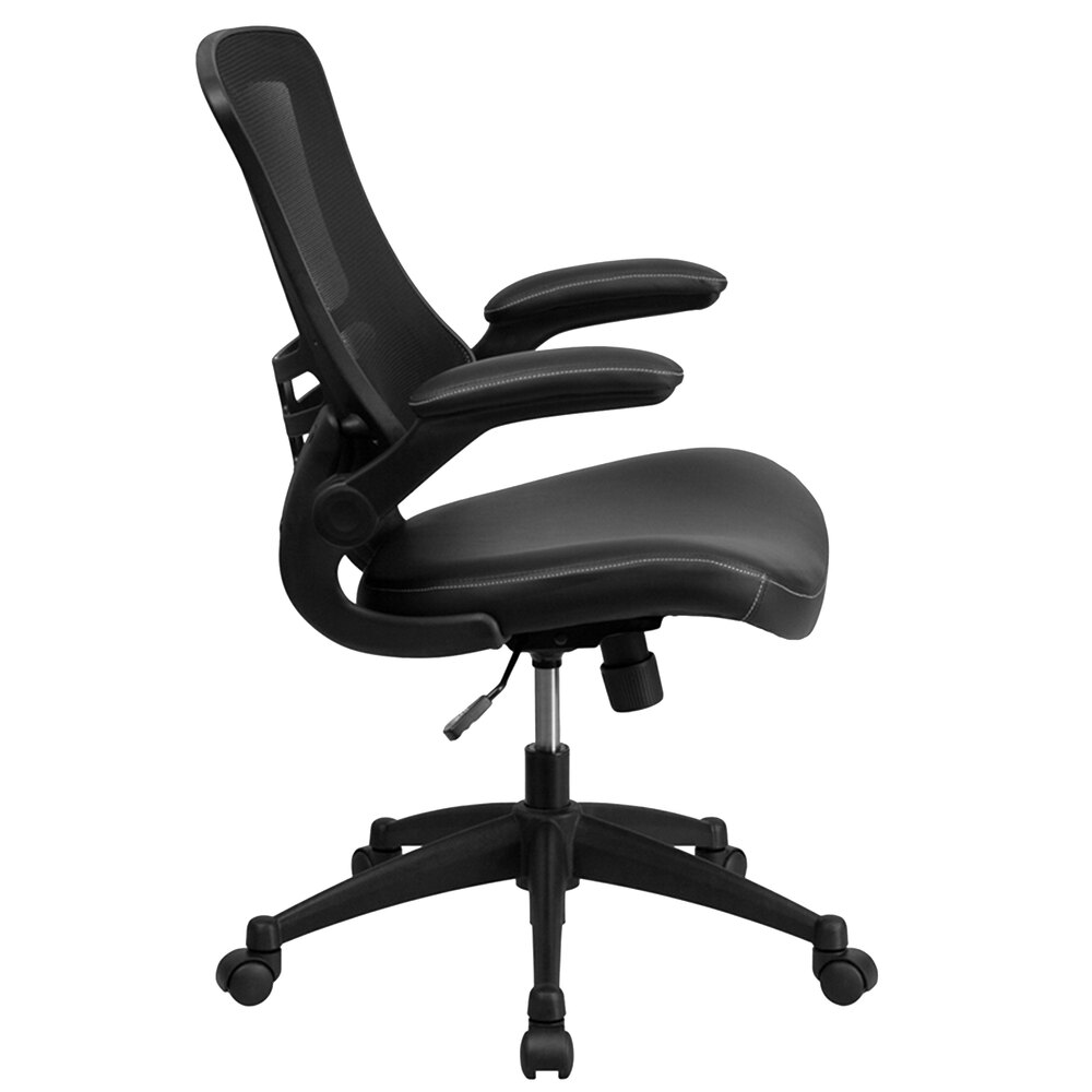 flash furniture bl-x-5m-lea-gg mid-back black mesh and leather flash furniture bl-x-5m-lea-gg mid-back black mesh and leather