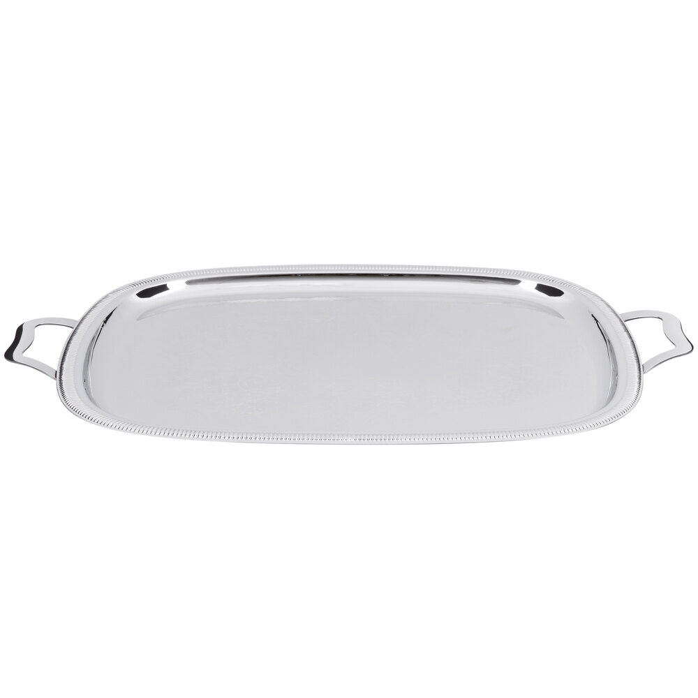 Vollrath 82123 Elegant Reflections Stainless Steel Oblong Serving Tray with Handles 24" x 19"