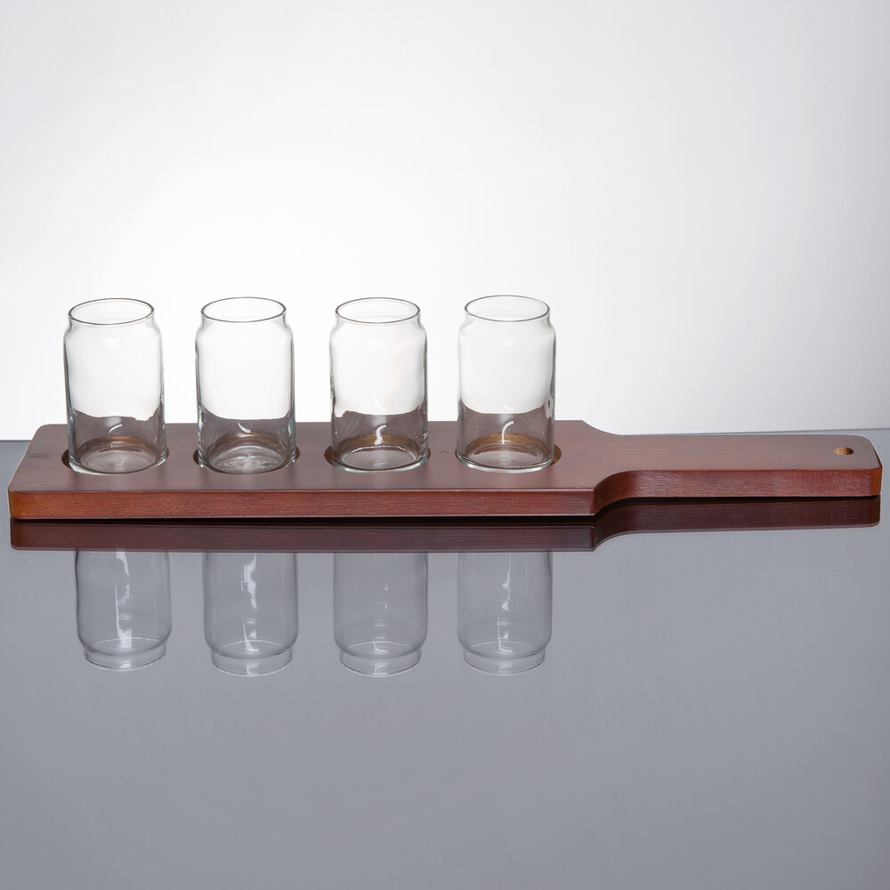 Libbey Beer Flight 5 Oz. Clear Beer Can Glasses, Set of 4 with Wood