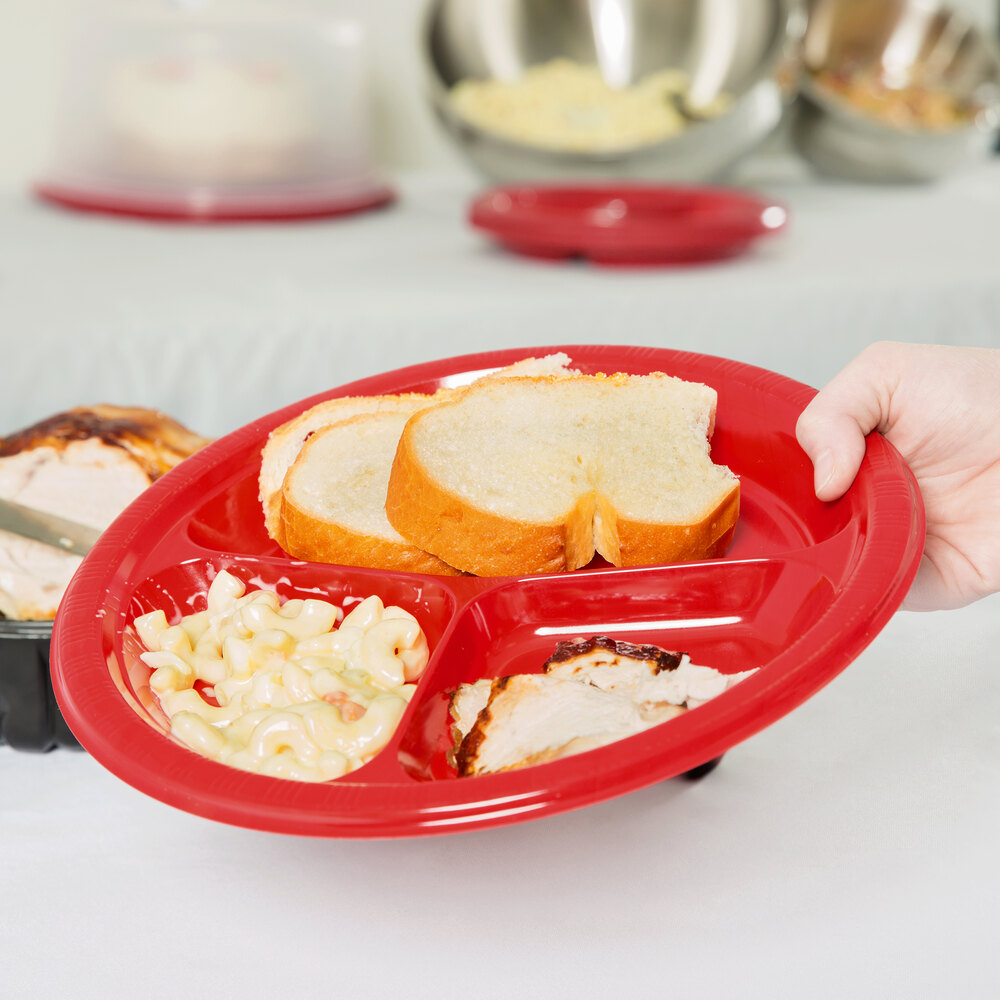 Creative Converting 019548 10" 3 Compartment Classic Red Plastic Plate 20/Pack
