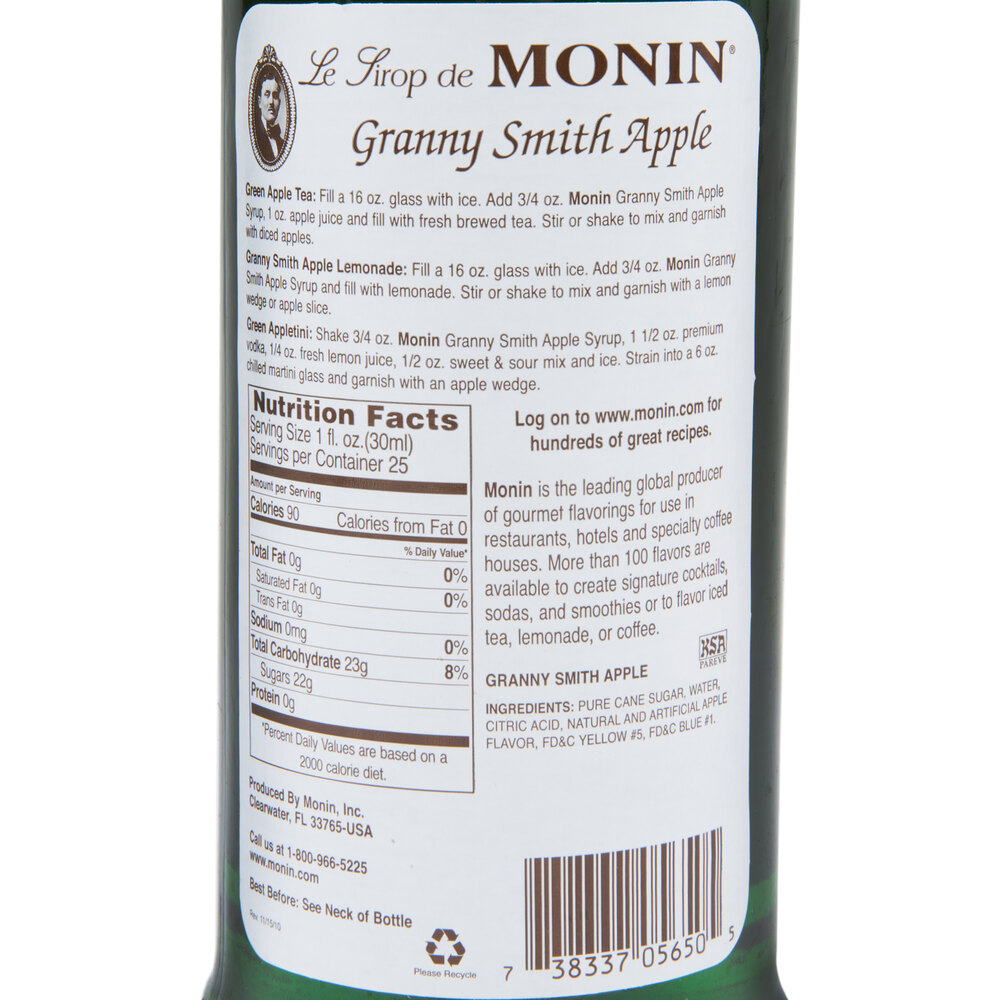 Monin 750 mL Premium Granny Smith Apple Flavoring / Fruit Syrup