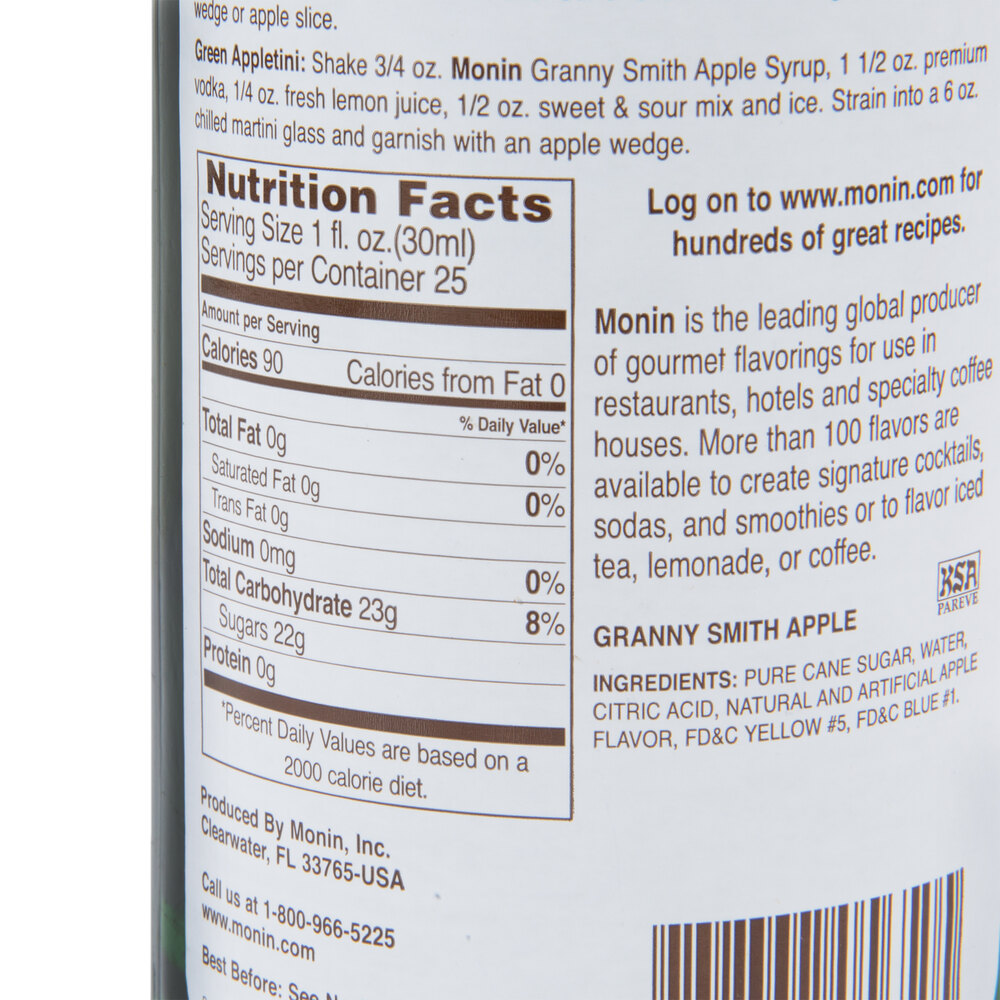 Monin 750 mL Premium Granny Smith Apple Flavoring / Fruit Syrup