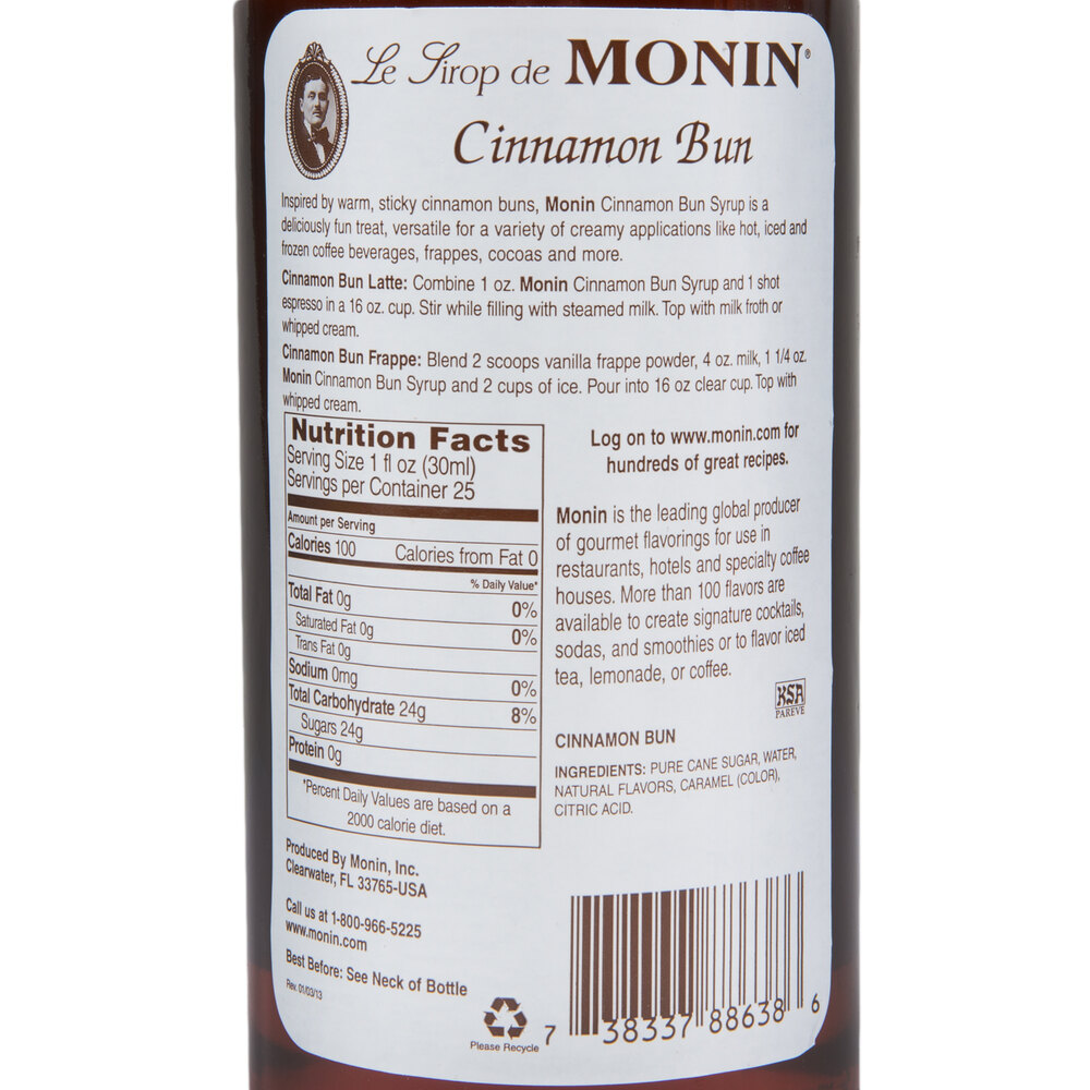 Monin 750 mL Premium Cinnamon Bun Flavoring Syrup