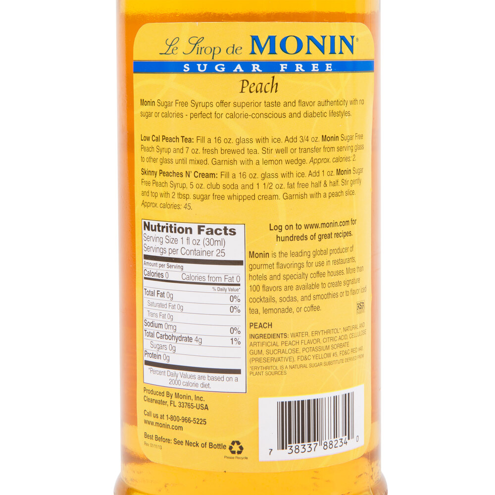 Monin 750 mL Sugar Free Peach Flavoring / Fruit Syrup