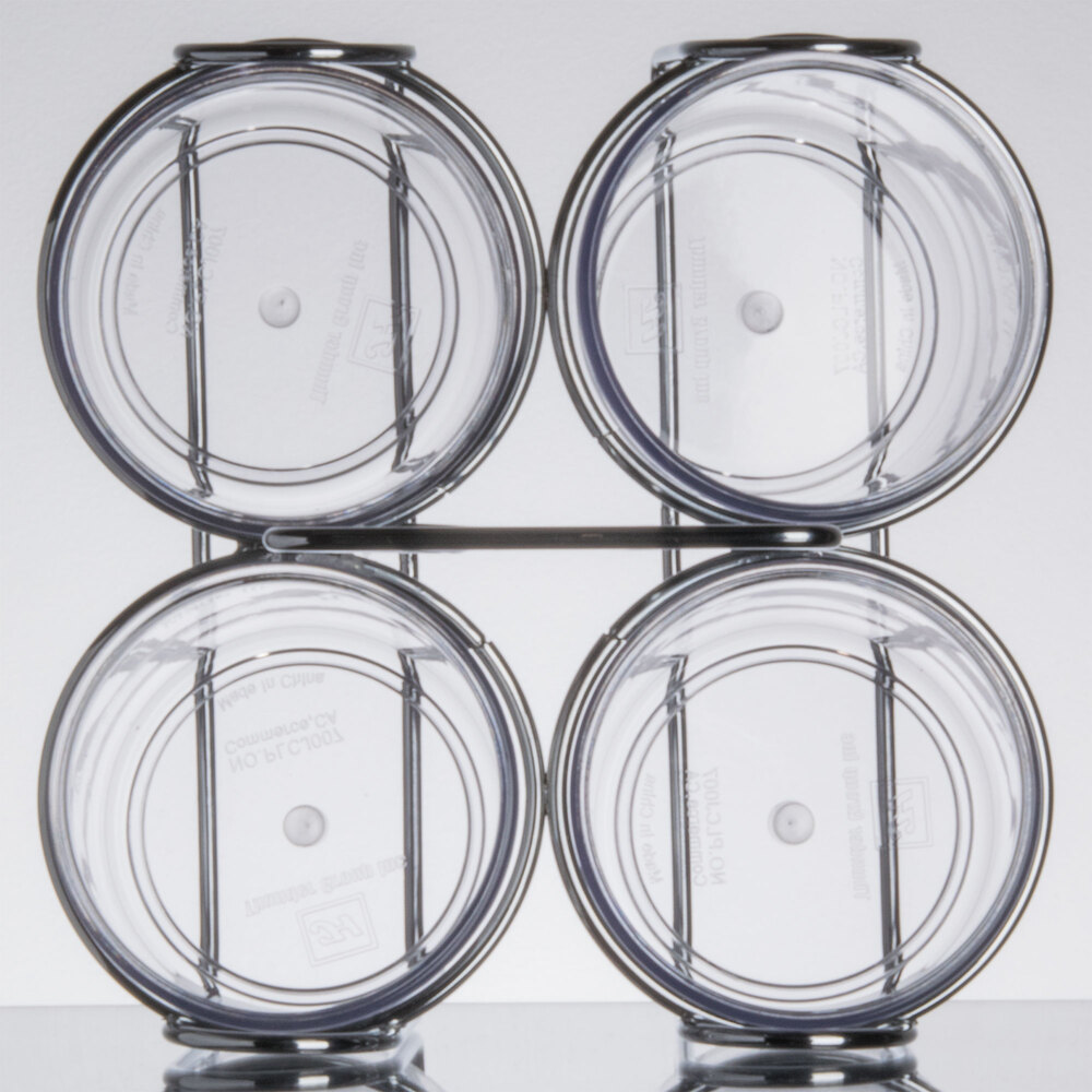 4 Compartment Wire Condiment Caddy with 7 oz. Clear Plastic Jars and Lids
