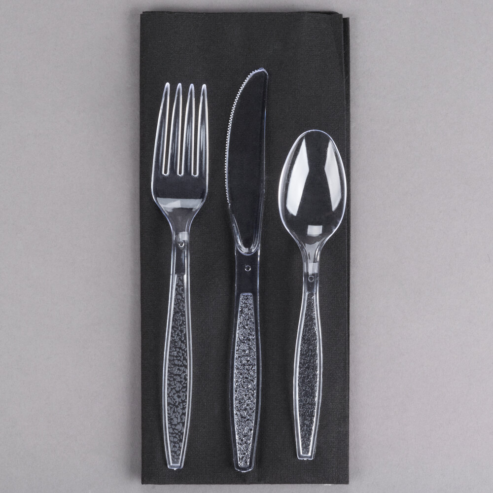 Visions 17" x 17" Black PreRolled LinenFeel Napkin and Clear Heavy