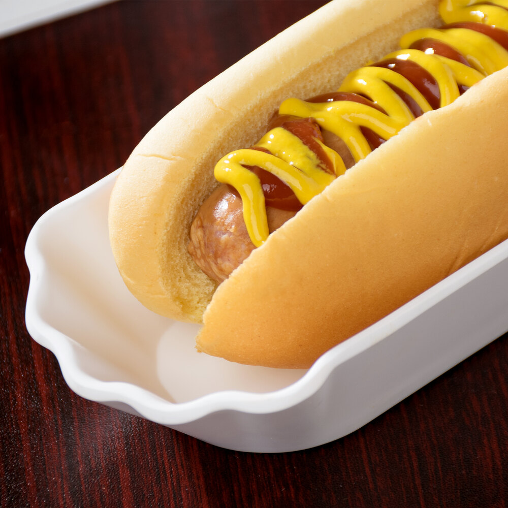 American Metalcraft MPHD 8 1/8" x 3" x 1 1/2" White Melamine Hot Dog Tray