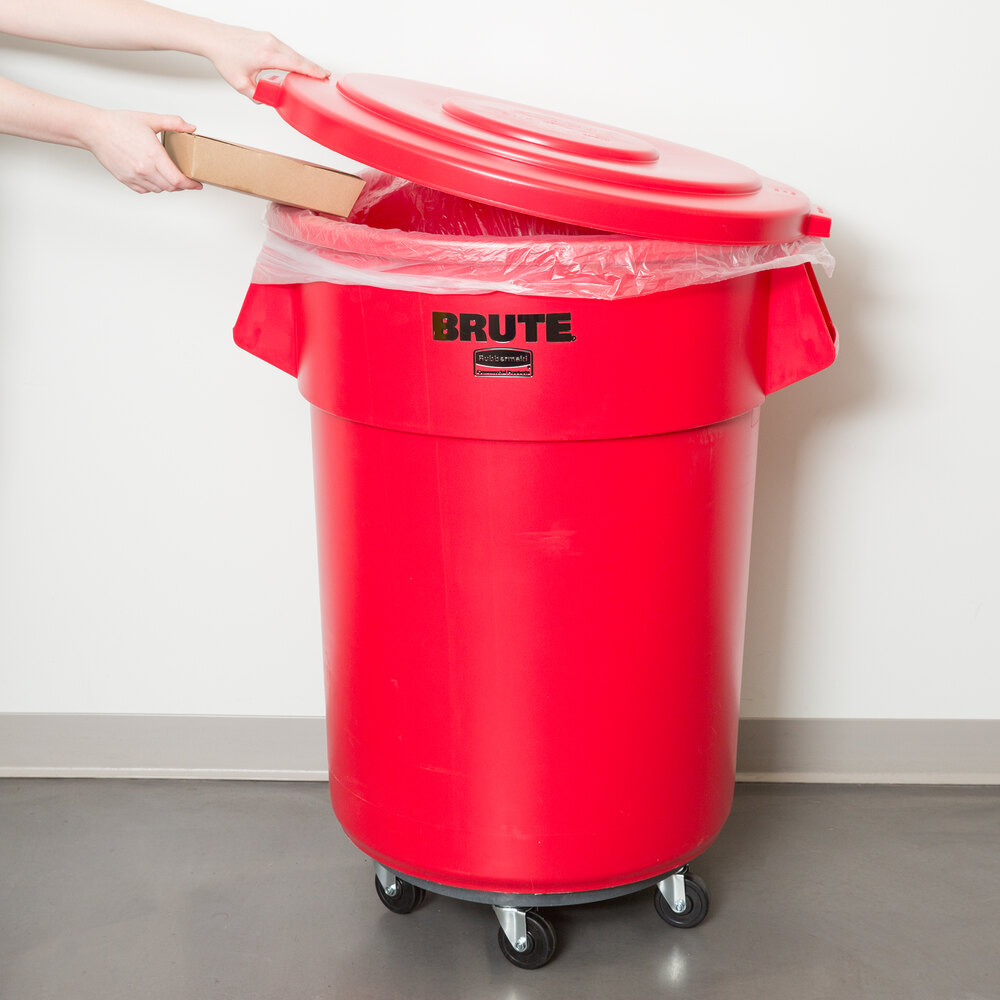 Rubbermaid BRUTE 55 Gallon Red Trash Can with Lid and Dolly