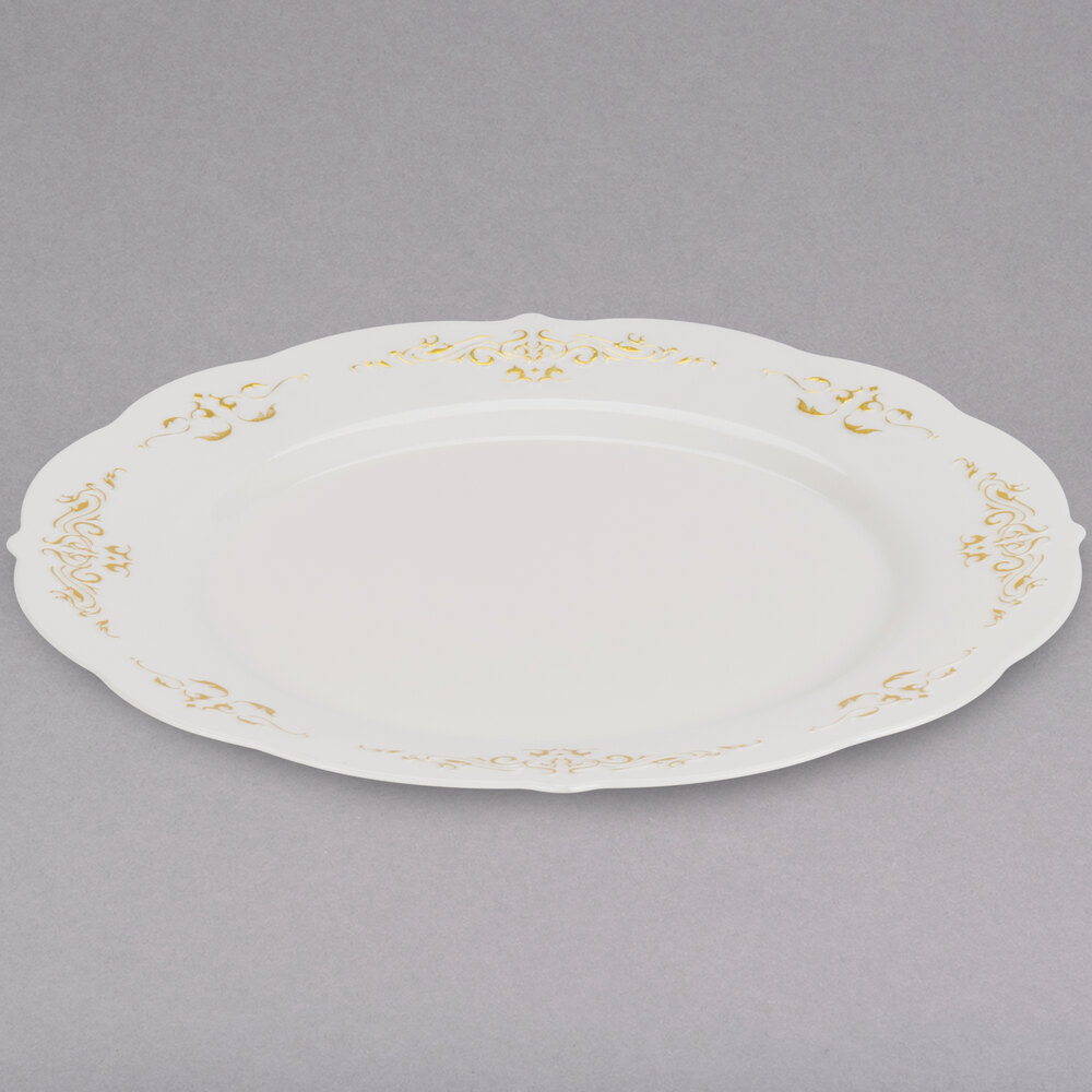 Fineline 5975BOG Heritage 7 1/2" Round Bone / Ivory Plastic Plate with