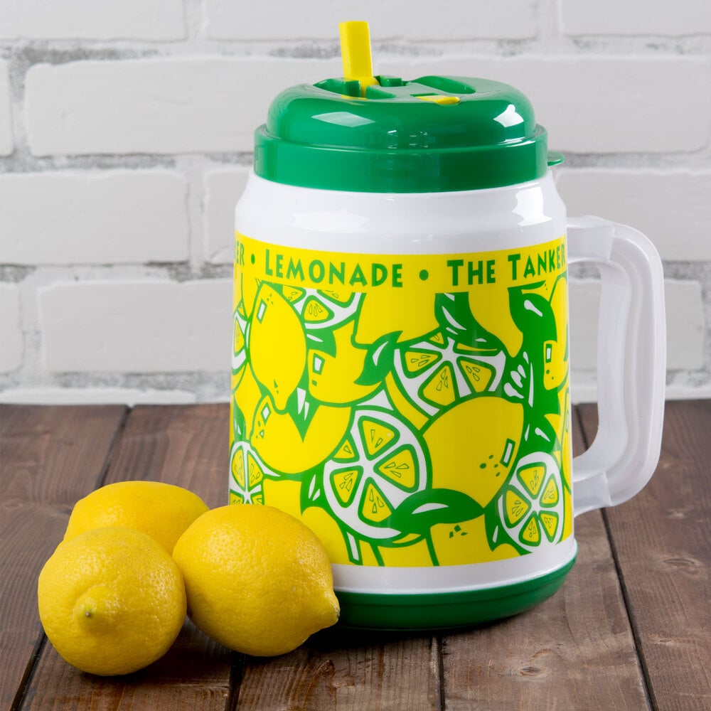 64 oz. "The Tanker" Lemonade Design Plastic Cold Cup with Spout, Straw