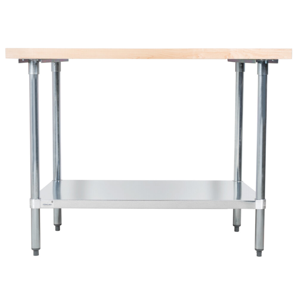 Advance Tabco H2g 304 Wood Top Work Table With Galvanized Base And