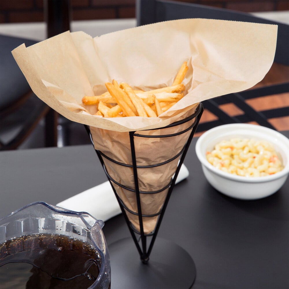 Choice 9" x 10" Natural Kraft Wire Cone Basket Liner / Deli Wrap
