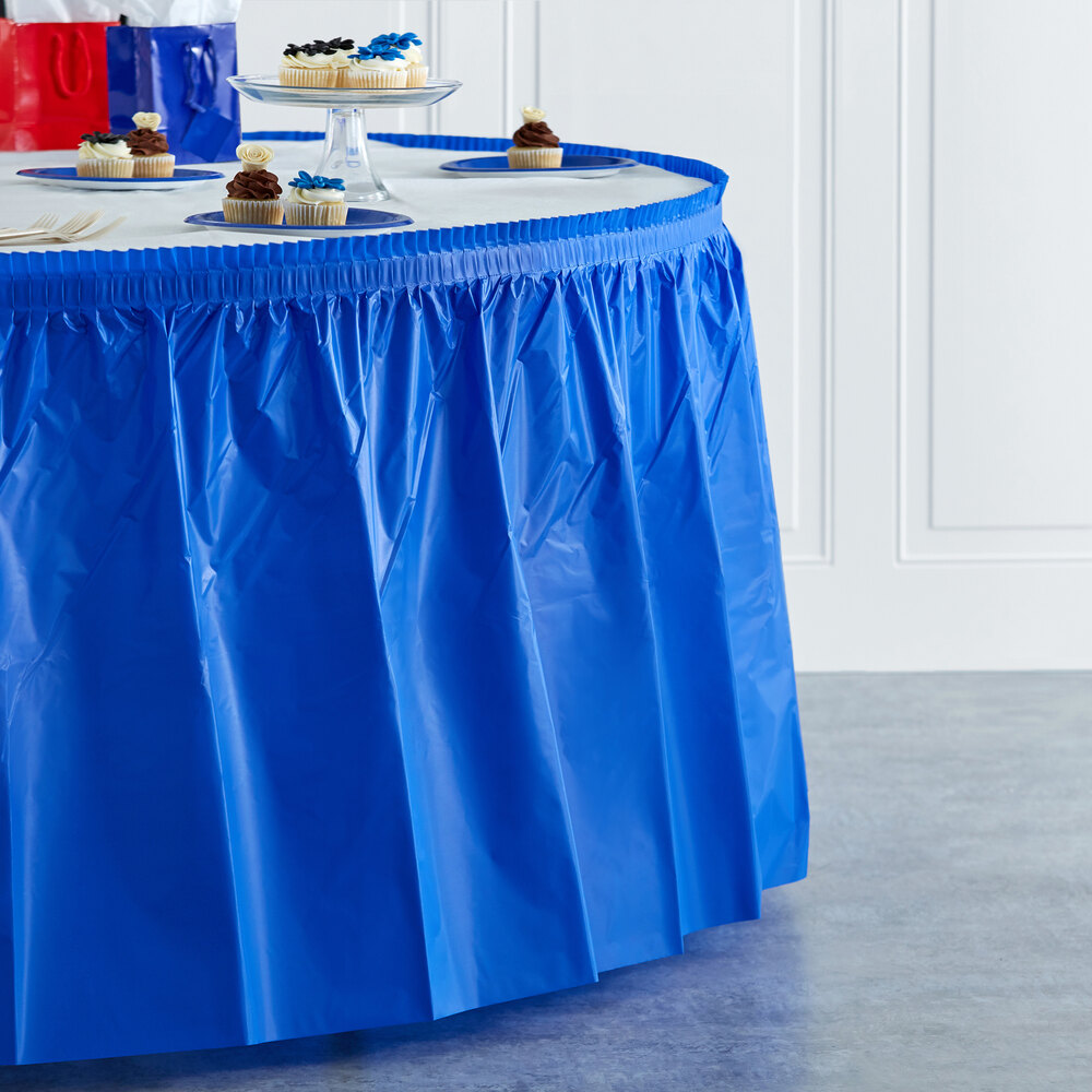 Blue Plastic Table Skirt 14' x 29