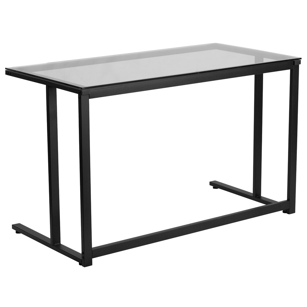 Flash Furniture NANWK055GG Tempered Glass Desk with Black Pedestal