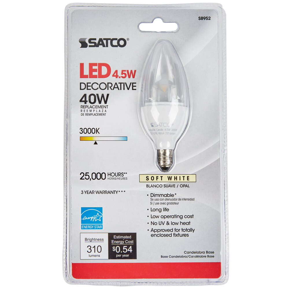 Satco S8952 4.5 Watt (40 Watt Equivalent) Clear Warm White LED Light ...