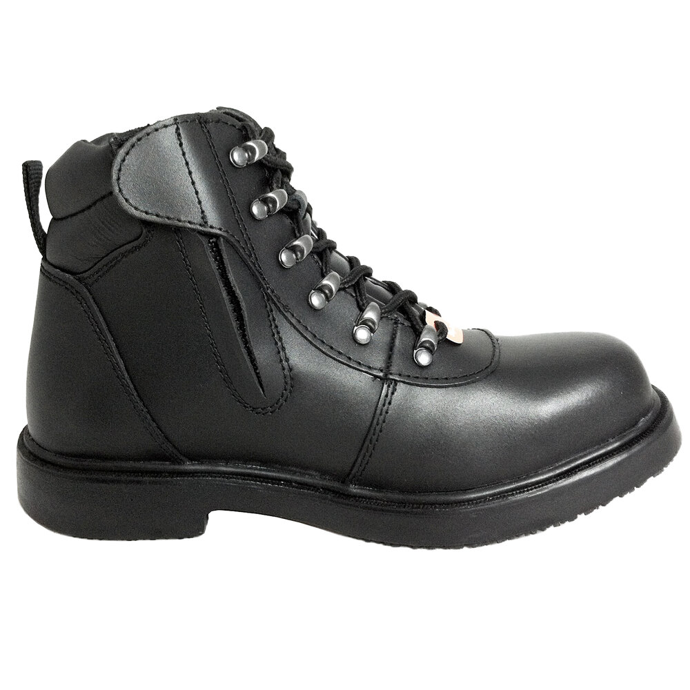 Genuine Grip 7130 Mens Size 16 Wide Width Black Steel Toe Non Slip Leather Boot With Zipper Lock 4202