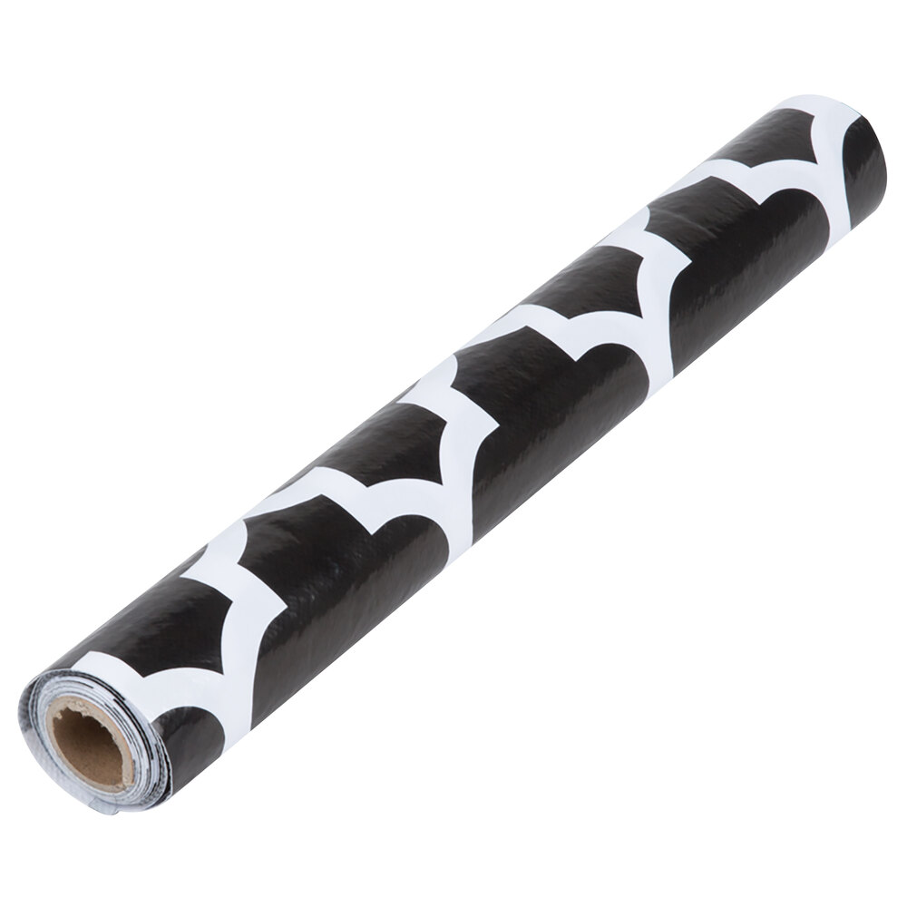 Creative Converting 317332 14" x 84" Black and White Plastic Table Runner