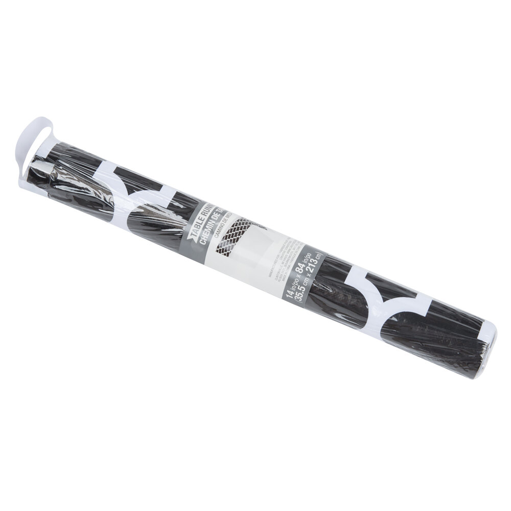 Creative Converting 317332 14" x 84" Black and White Plastic Table Runner