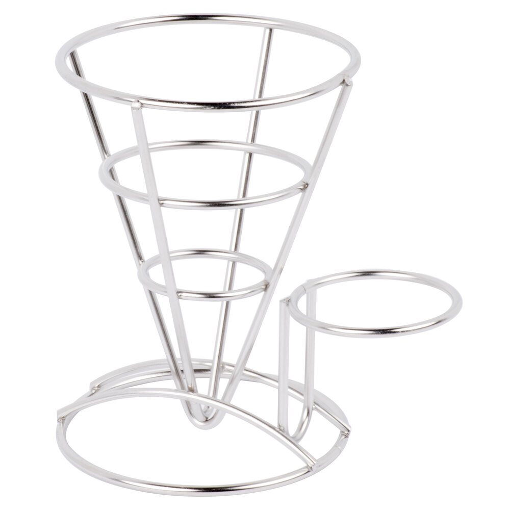 GET 488864 5" x 7" Stainless Steel Wire Cone Basket with Ramekin Holder