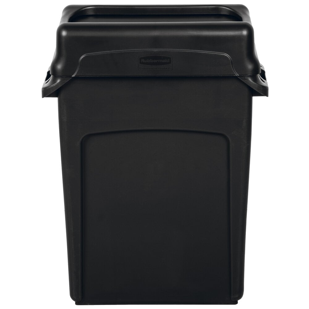 Rubbermaid Slim Jim 16-Gallon Trash Can – Vented Channels For Easy Bag Removal, Pack Of 4, Black For Kitchen/Office
