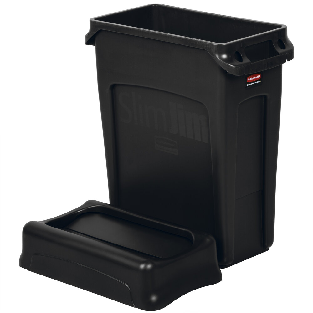Rubbermaid Slim Jim 16 Gallon Black Trash Can with Black Swing Lid