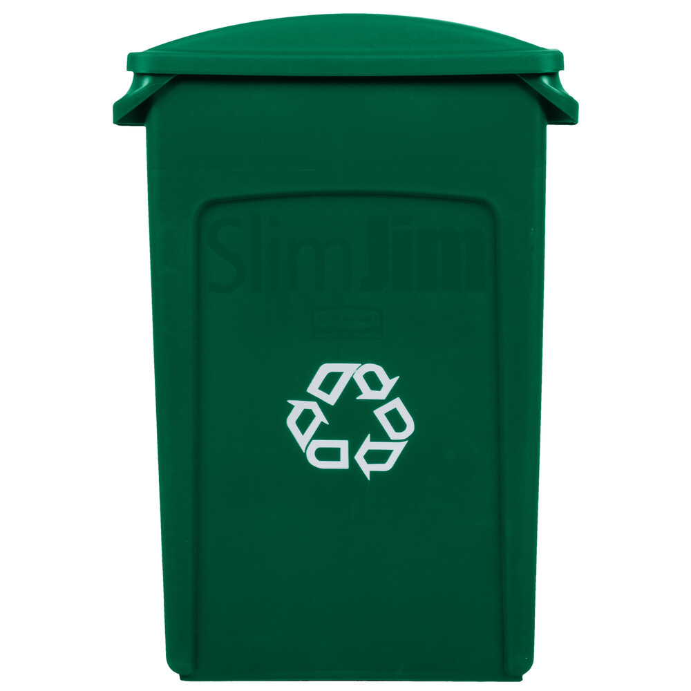 Rubbermaid Slim Jim 23 Gallon Green Recycling Container with Green 2