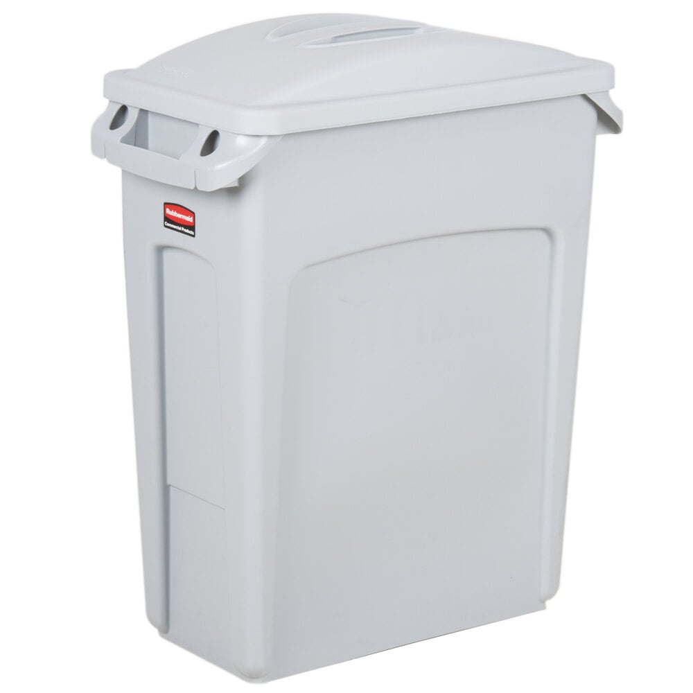 Rubbermaid Slim Jim 16 Gallon Light Gray Trash Can with Light Gray