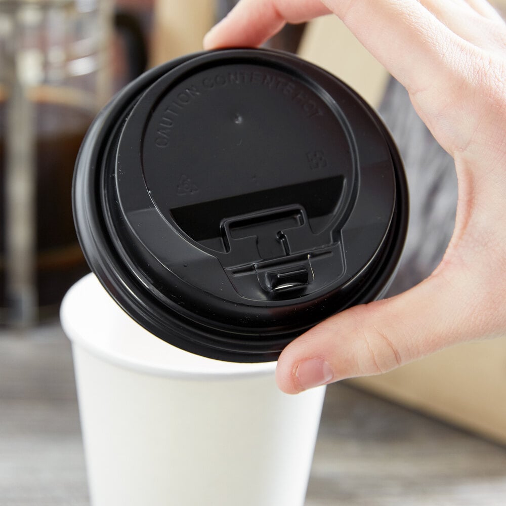 Choice 8 oz. Squat to 24 oz. Black Hot Paper Cup Travel Lid with Hinged