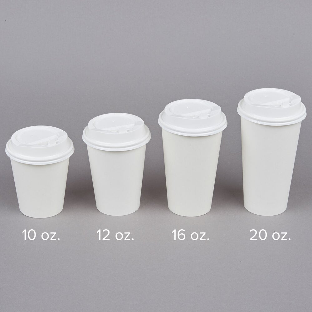 Choice 8 10 12 16 And 20 Oz White Hot Paper Cup Travel Lid With Hinged Tab 100pack 3096