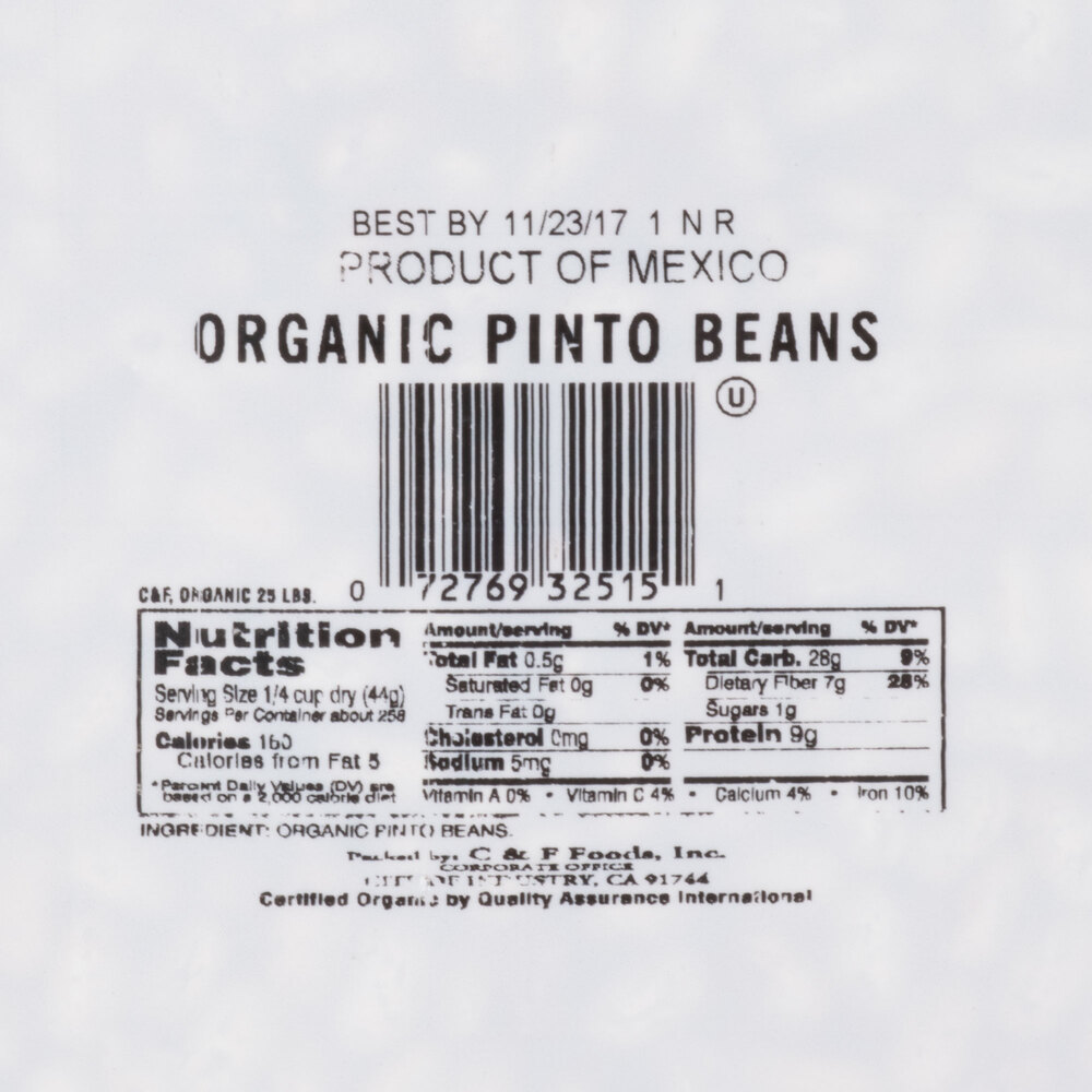 Organic Dried Pinto Beans 25 Lb