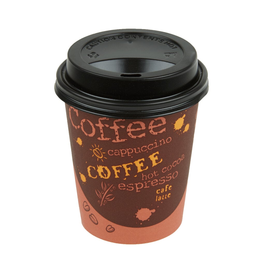 Choice 8 oz. Coffee Print Poly Paper Hot Cup and Lid - 100/Pack