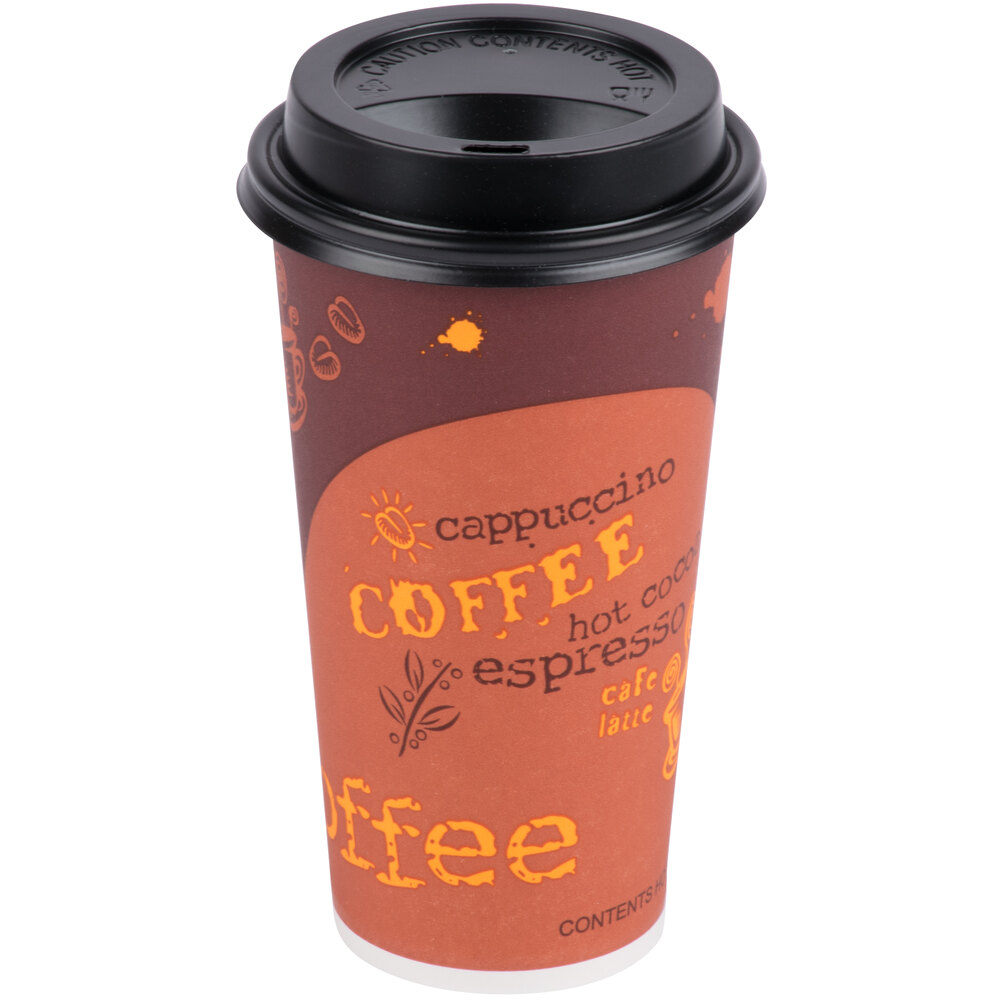 Choice 20 oz. Coffee Print Poly Paper Hot Cup and Lid - 100/Pack