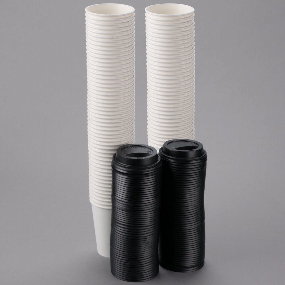 Choice 12 Oz White Poly Paper Hot Cup And Lid 100pack 6093