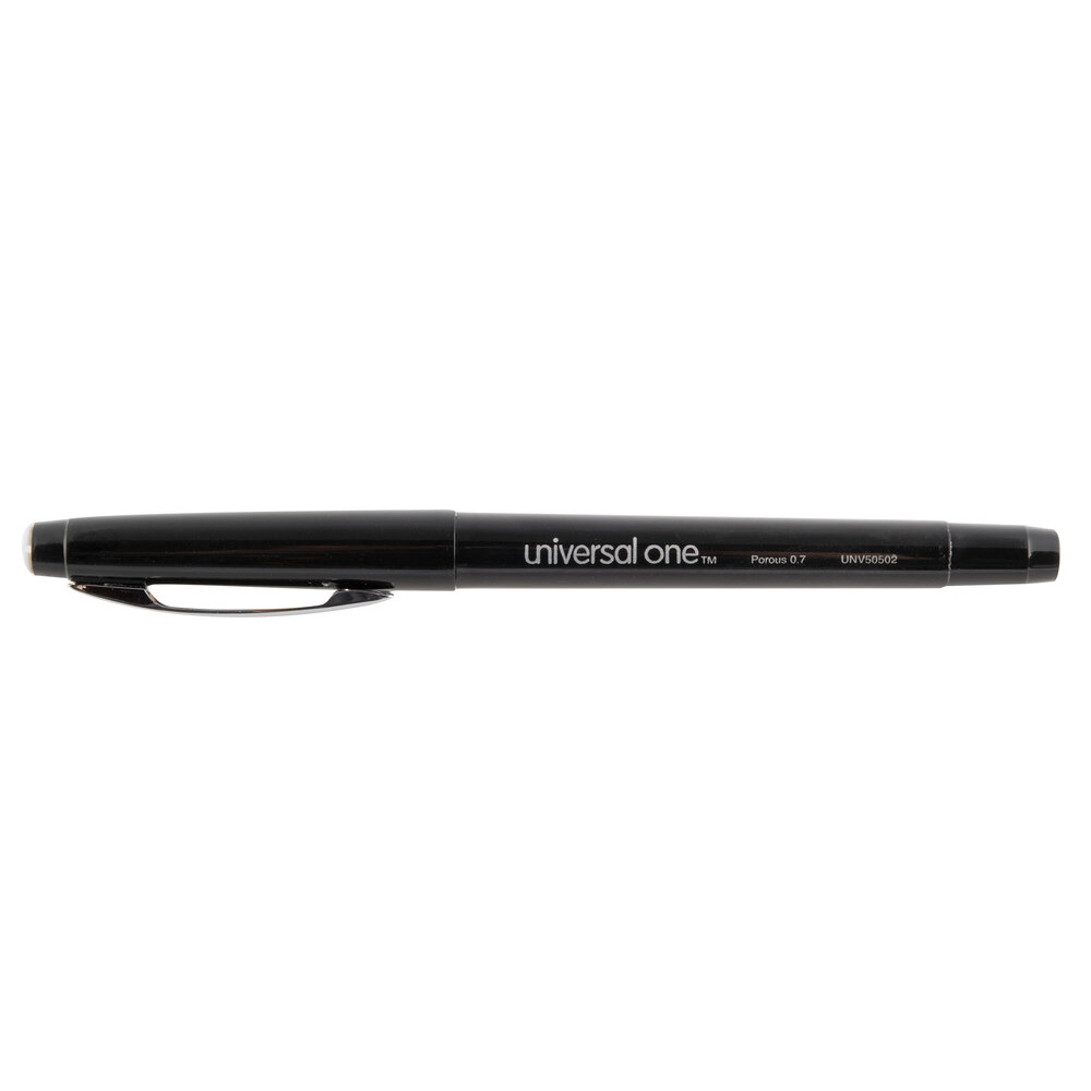 Universal One UNV50502 Black Medium Point 0.7mm Rollerball Porous Tip