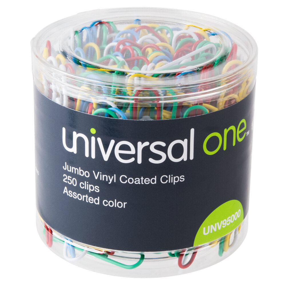 Universal Unv95000 Assorted Color Jumbo Vinyl Coated Paper Clip 250box