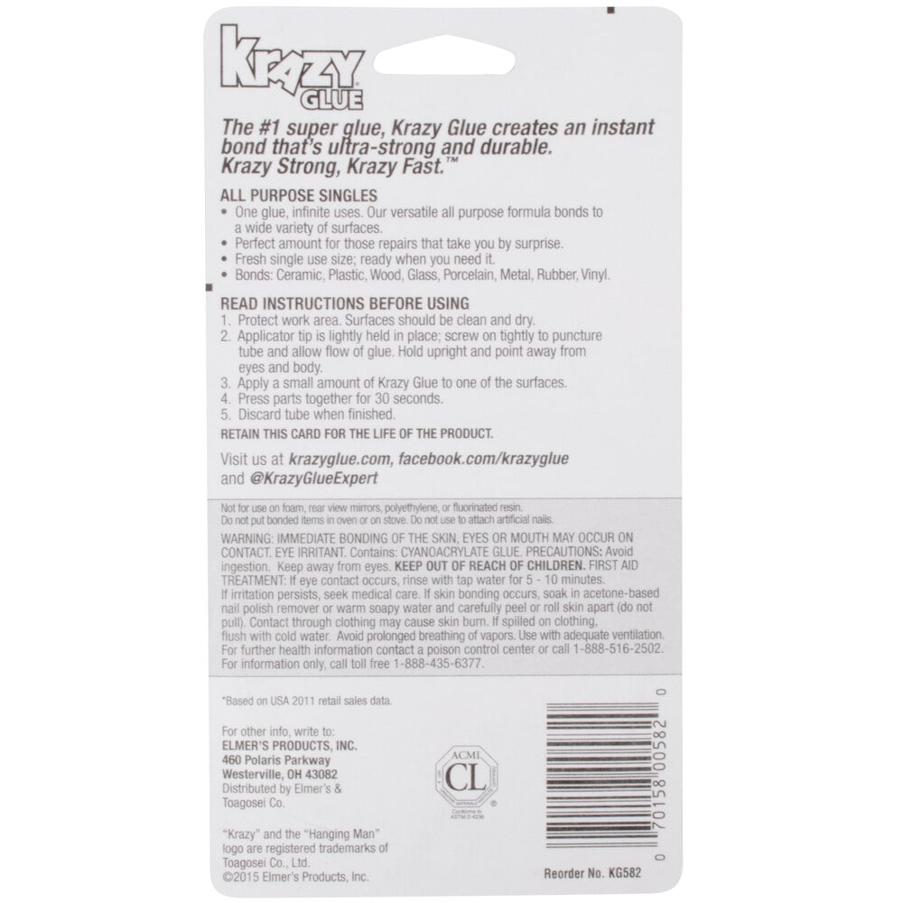 Krazy Glue KG58248SN All Purpose Clear (4) 0.5 Gram Single Use Tubes Glue