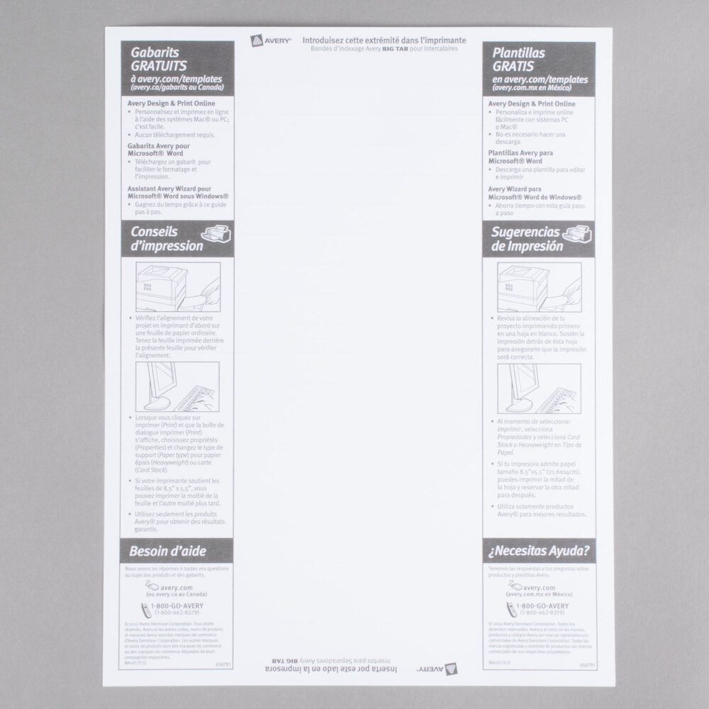 Avery 11109 Big Tab Buff Paper 5Tab MultiColor Insertable Dividers