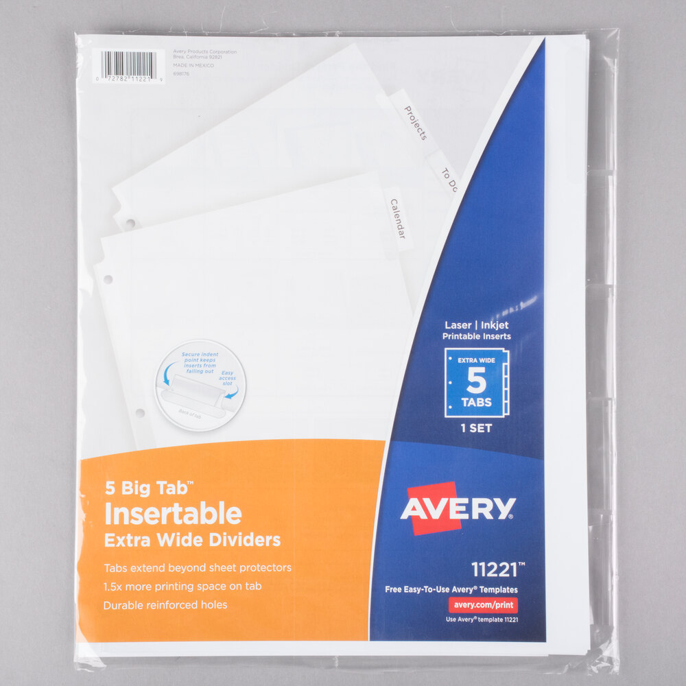 Avery 11221 Big Tab Extra Wide 5-Tab Clear Insertable Tab ...