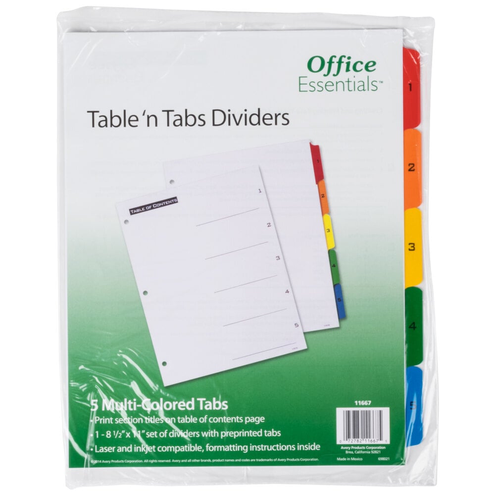 Avery Office Essentials 11667 Table 'n Tabs Multi-Color 5-Tab Dividers