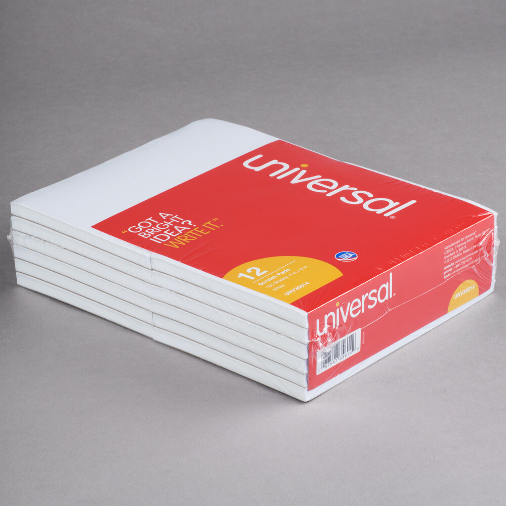 Universal UNV35614 4" x 6" Unruled White Scratch Pad 100 Sheets 12/Pack