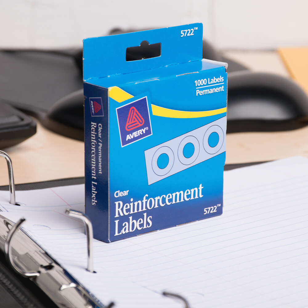 Avery 5722 1/4" Clear Hole Reinforcement Label with Dispenser 1000/Pack