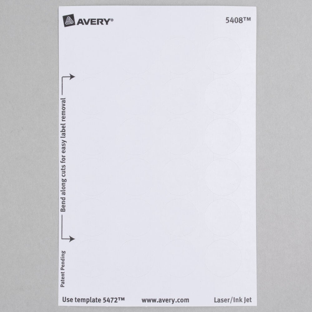 Avery 5408 3/4" White Round Removable WriteOn / Printable Labels