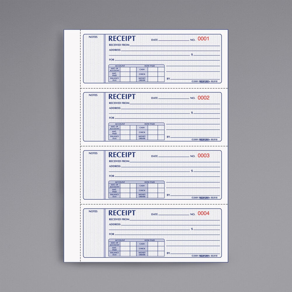 Rediform Office 8L818 3Part Carbonless Hard Cover Numbered Receipt