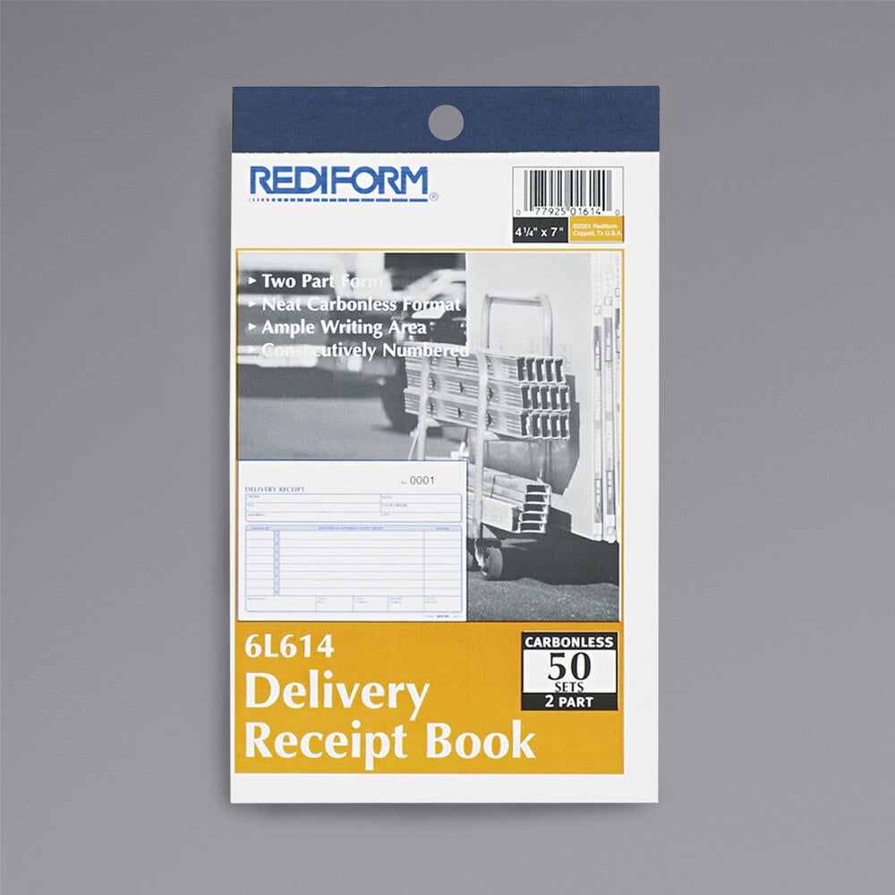 Rediform Office 6L614 Delivery Receipt Book, 6 3/8" x 4 1/4" TwoPart