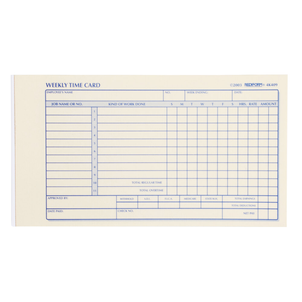 Rediform Office 4K409 Weekly Employee Time Card Book 100 Sheets Rediform RED4K409