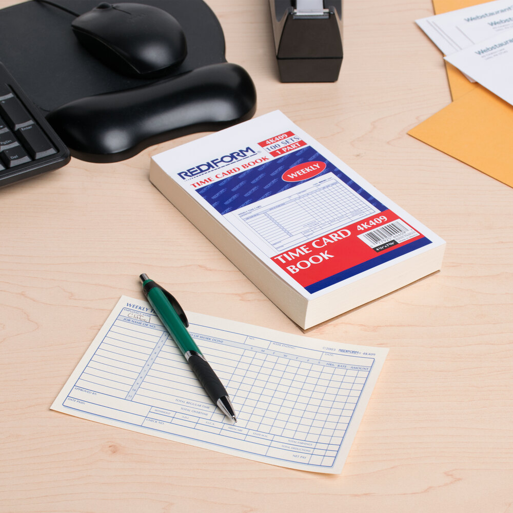 Rediform Office 4K409 Weekly Employee Time Card Book 100 Sheets Rediform RED4K409