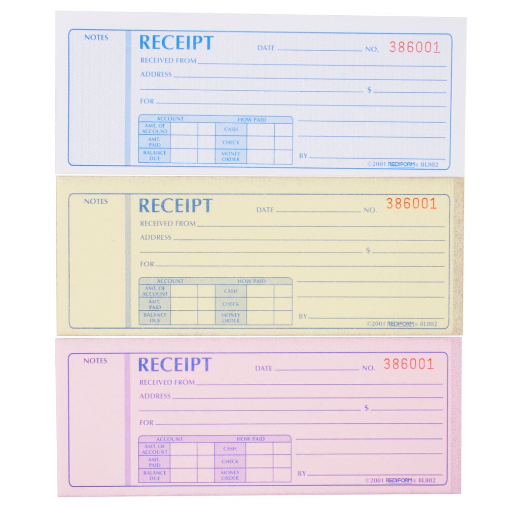 Rediform Office 8L802 3Part Carbonless Flexible Cover Numbered Receipt