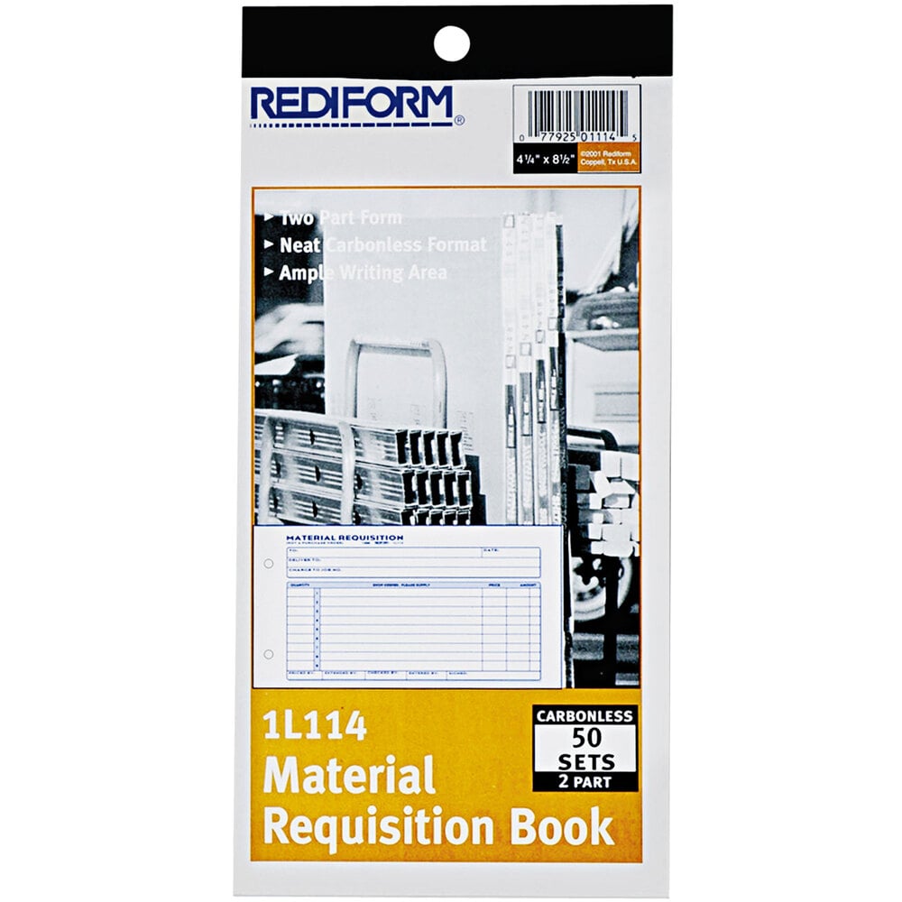 Rediform Office 1L114 Material Requisition Book, 7 7/8" x 4 1/4" 2Part