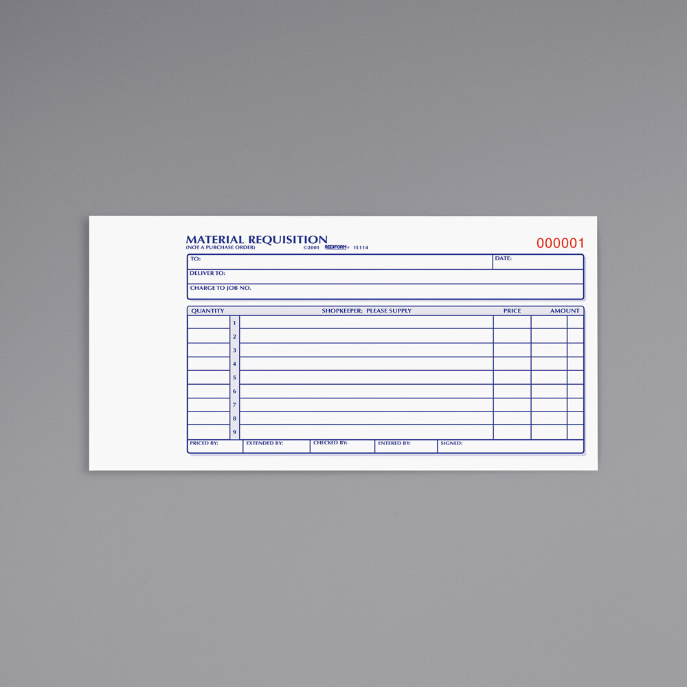 Rediform Office 1L114 Material Requisition Book, 7 7/8" x 4 1/4" 2Part