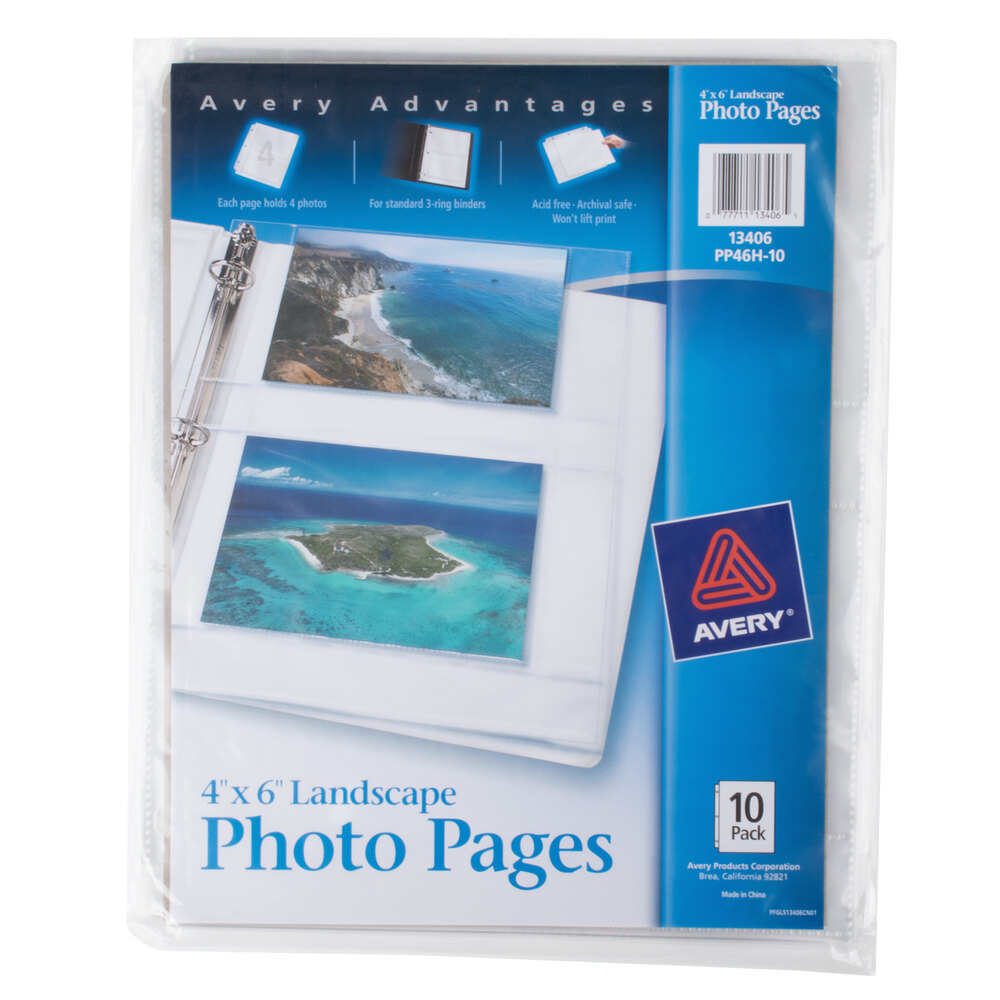 Avery 13406 3Hole Punched Horizontal Photo Storage Pages 10/Pack